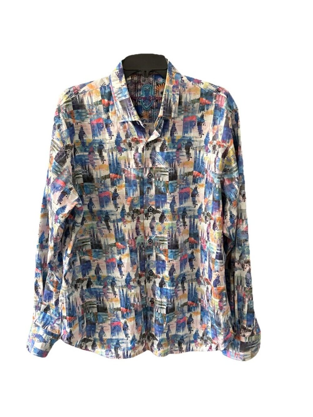 Luchiano Viscoti Size XL Colorful Abstrack Floral Flip Cuff Button Up Shirt